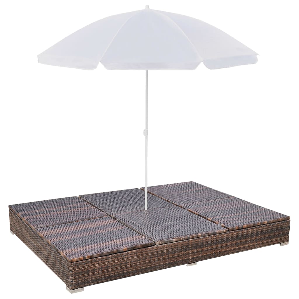 Patio Lounge Bed With Umbrella Poly Rattan