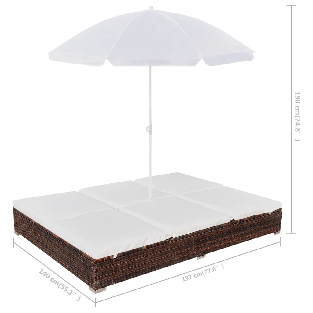 Patio Lounge Bed With Umbrella Poly Rattan