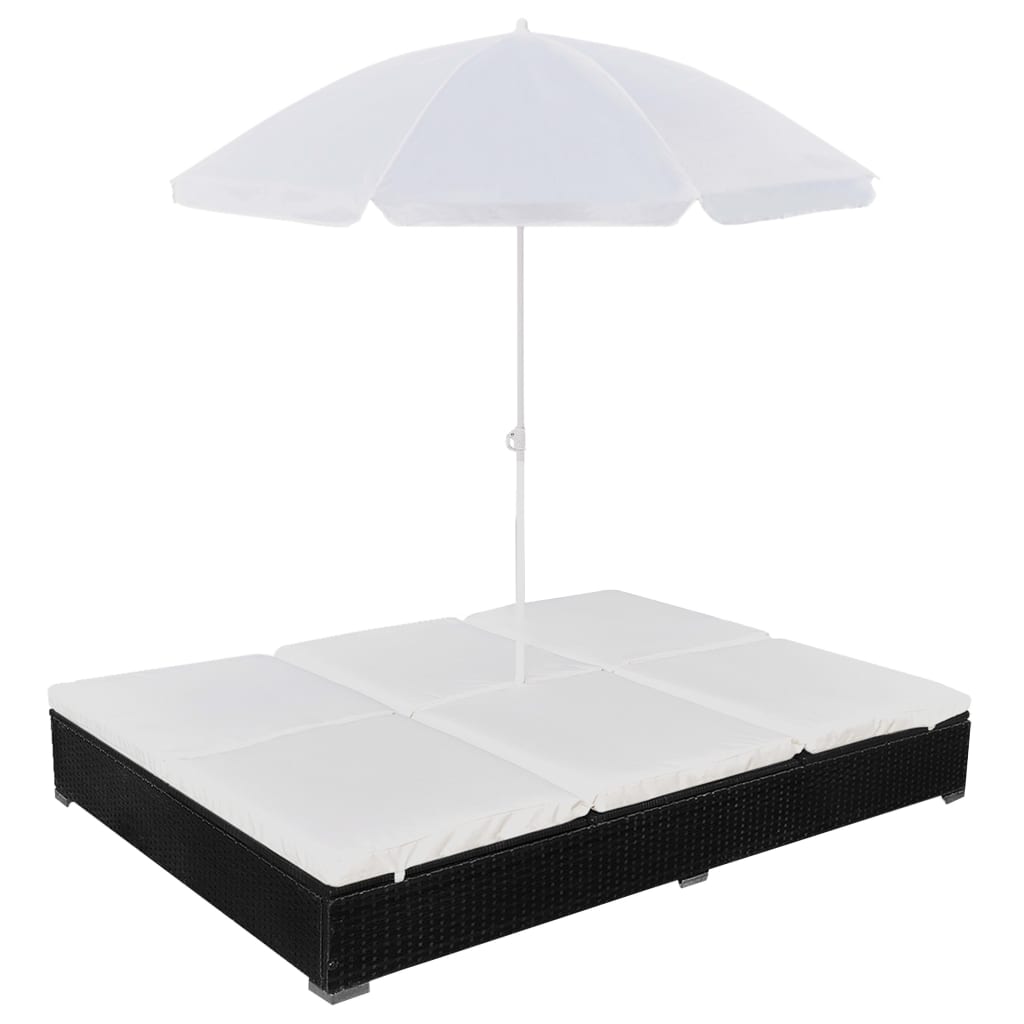 Patio Lounge Bed With Umbrella Poly Rattan