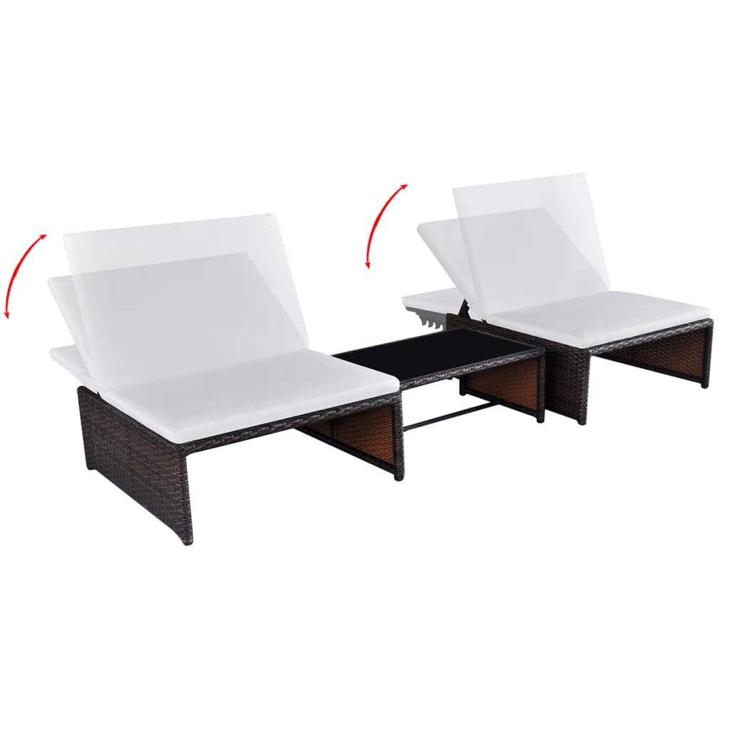 Reclining Patio Chairs 2 Pcs With Table Brown Poly Rattan