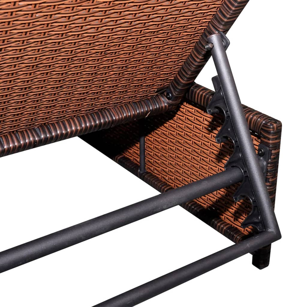 Reclining Patio Chairs 2 Pcs With Table Brown Poly Rattan