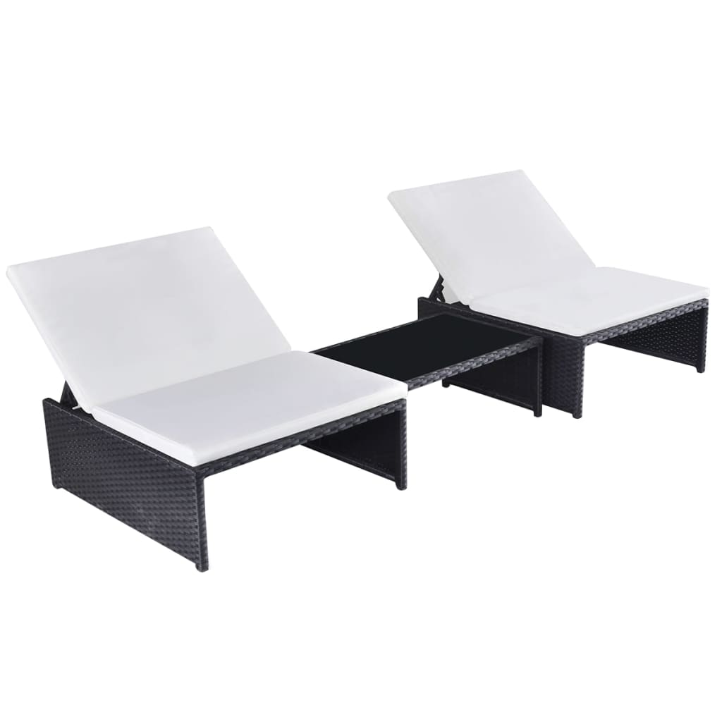 Reclining Patio Chairs 2 Pcs With Table Brown Poly Rattan