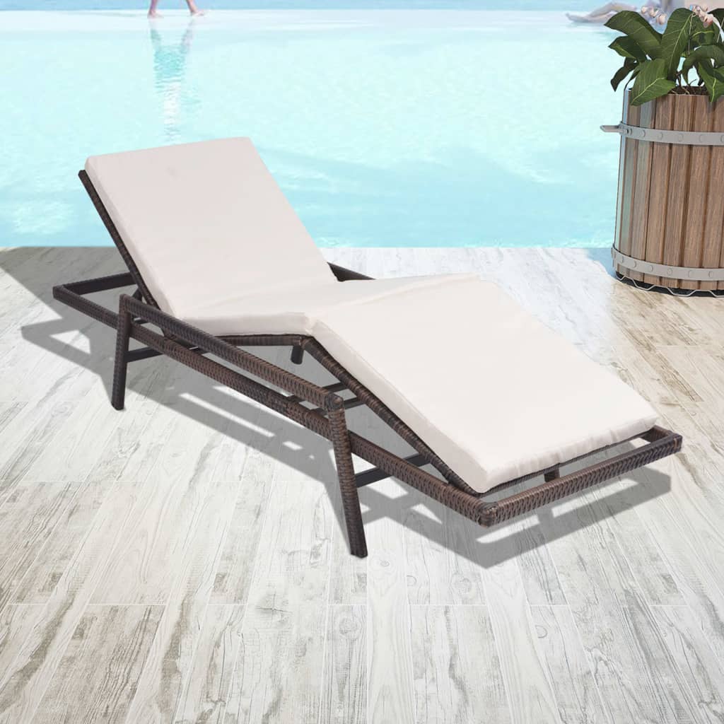 Sun Lounger With Cushion Poly Rattan