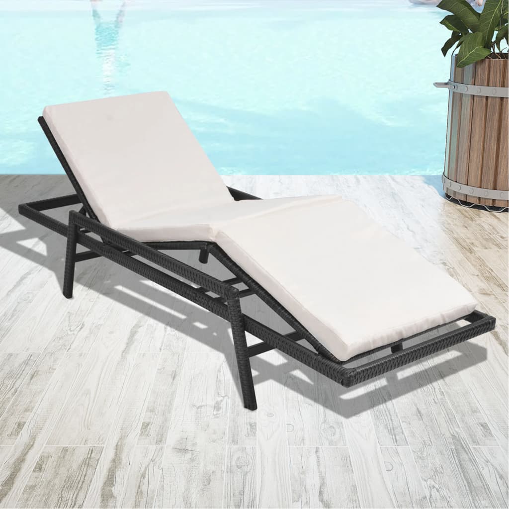 Sun Lounger With Cushion Poly Rattan