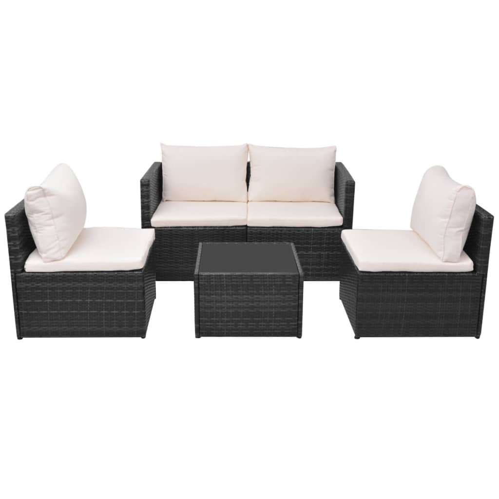 5 Piece Patio Lounge Set With Cushions Poly Rattan