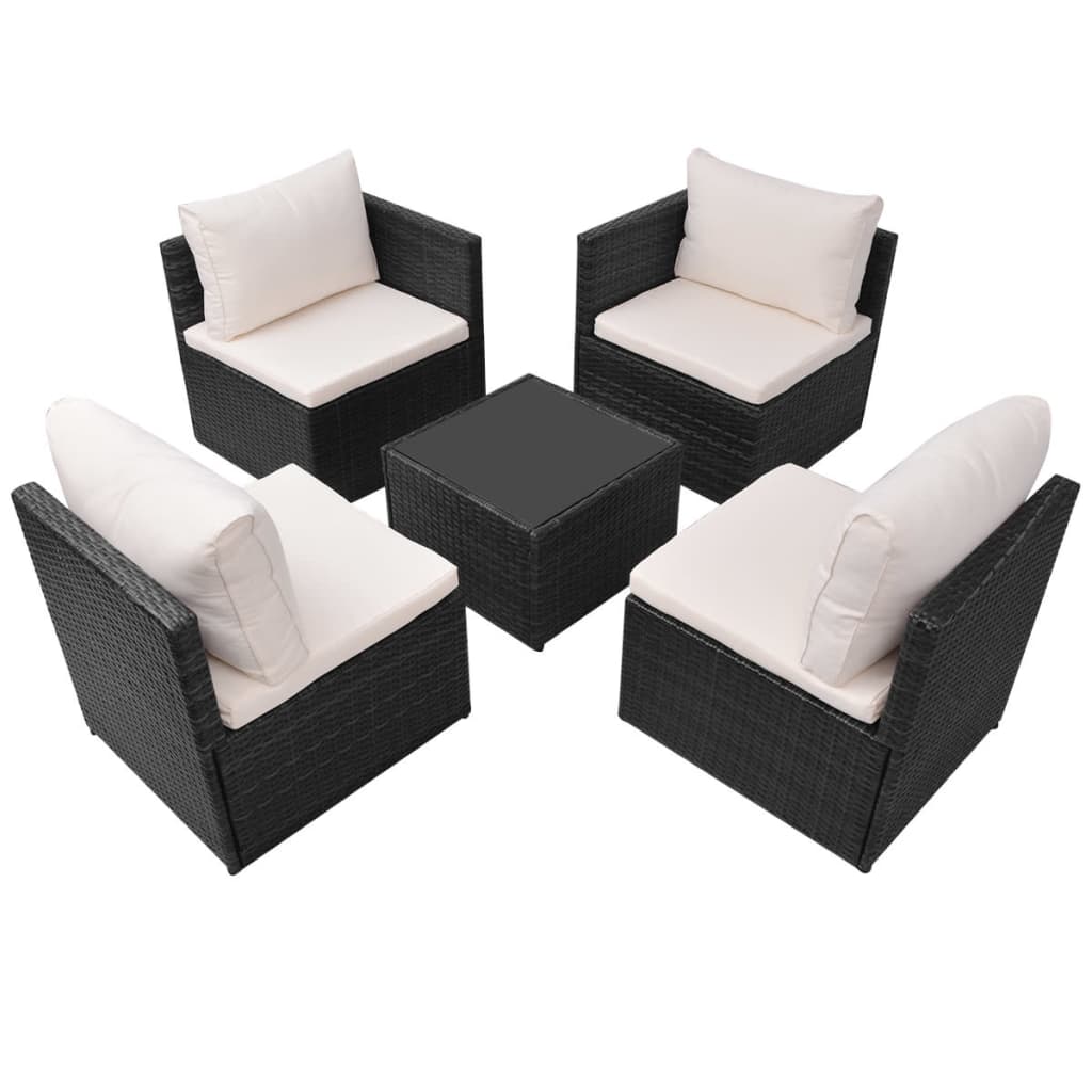 5 Piece Patio Lounge Set With Cushions Poly Rattan