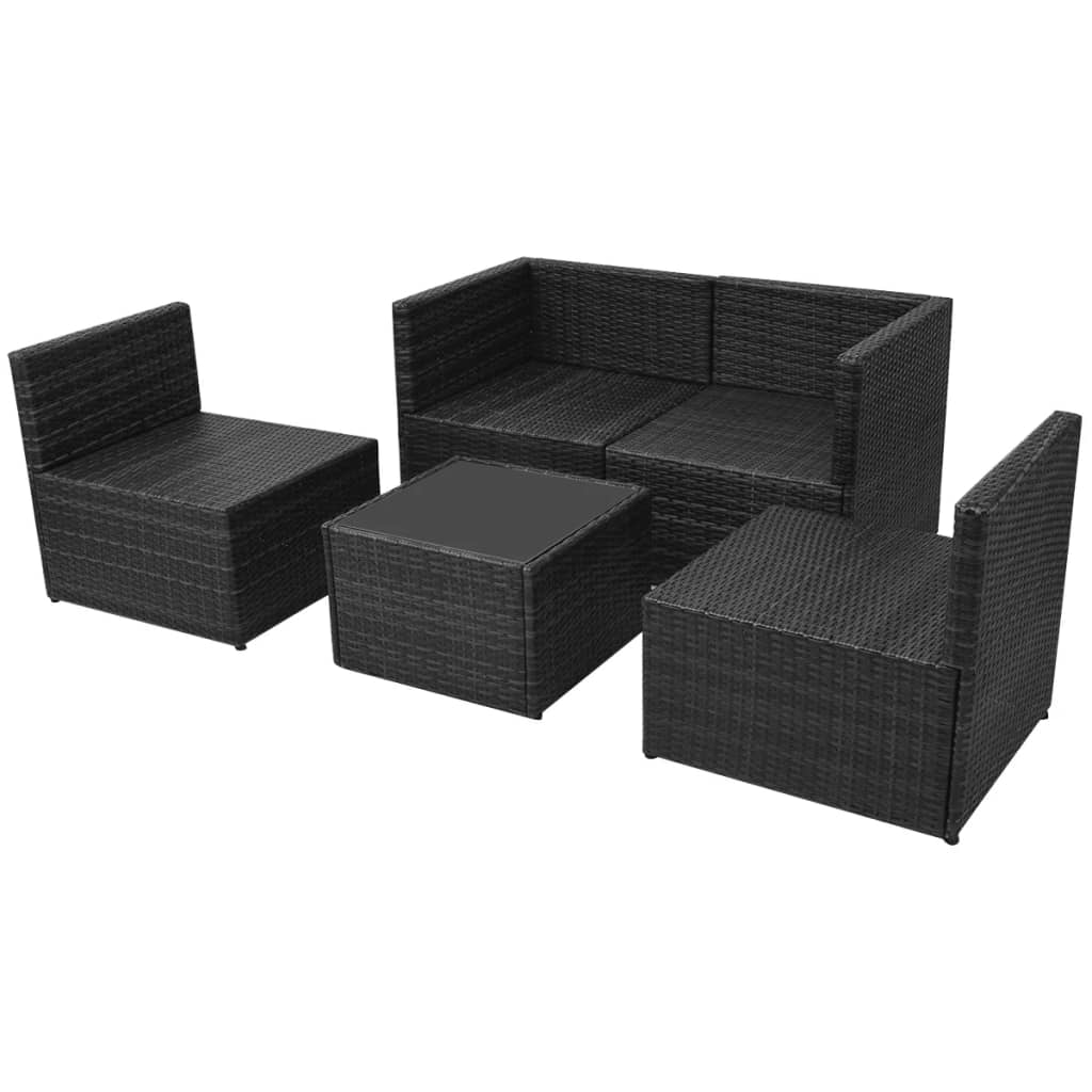 5 Piece Patio Lounge Set With Cushions Poly Rattan