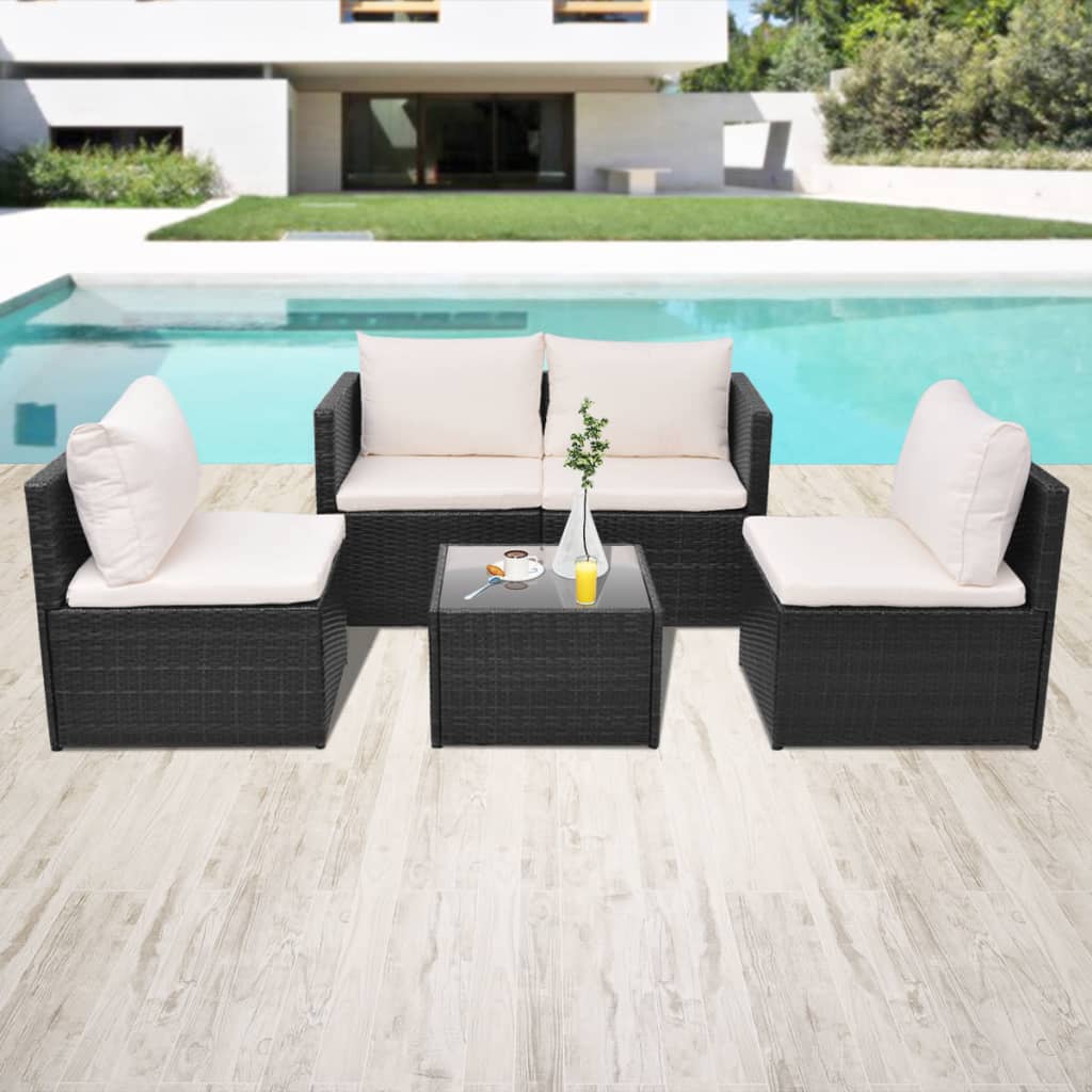 5 Piece Patio Lounge Set With Cushions Poly Rattan