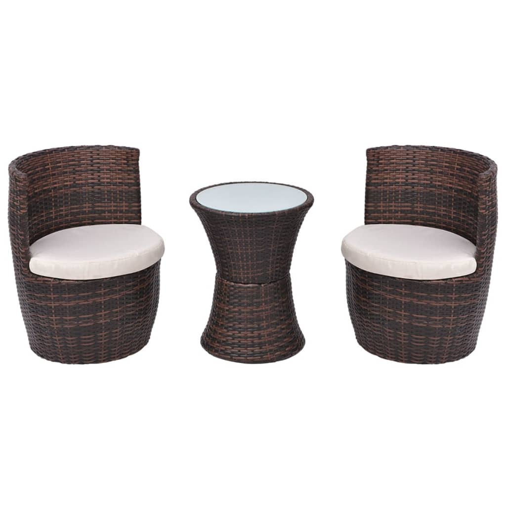 3 Piece Bistro Set With Cushions Poly Rattan