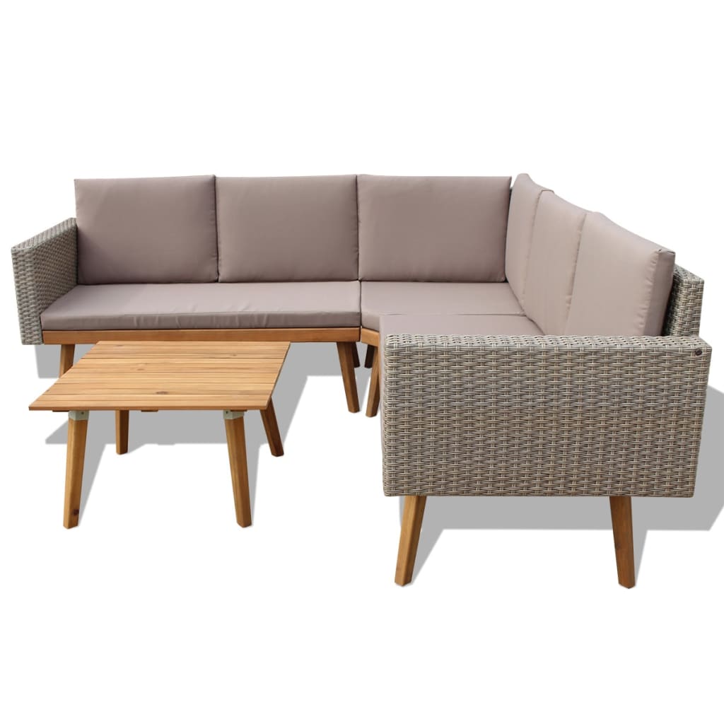 4 Piece Patio Lounge Set With Cushions Poly Rattan Gray