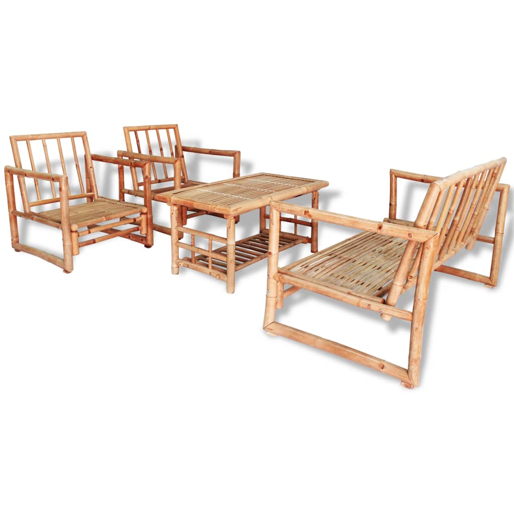 4 Piece Patio Lounge Set With Cushions Bamboo