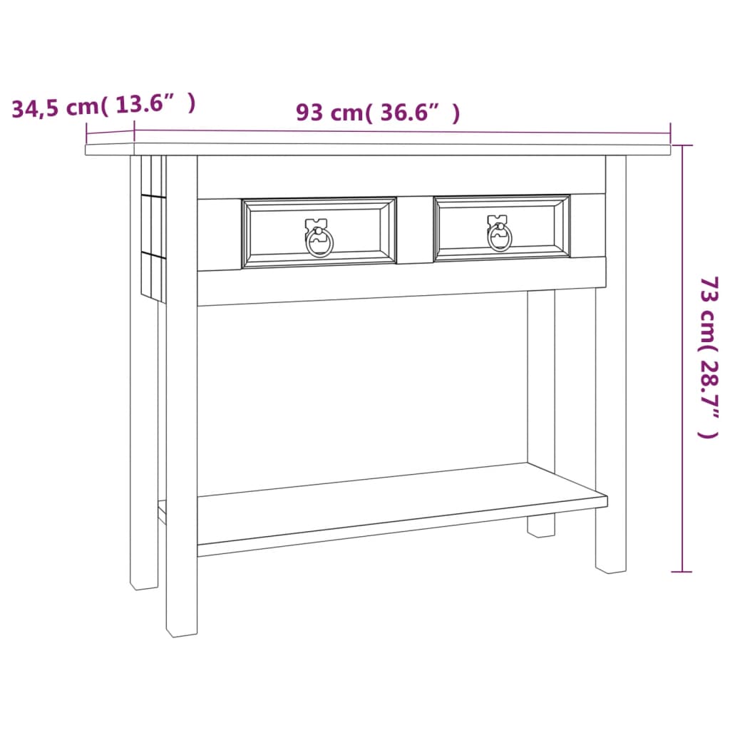 Console Table Mexican Pine Corona Range 36.6&quot;X13.6&quot;X28.7&quot;