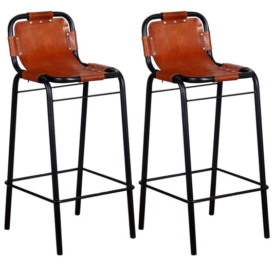 Bar Stools 2 Pcs Real Leather