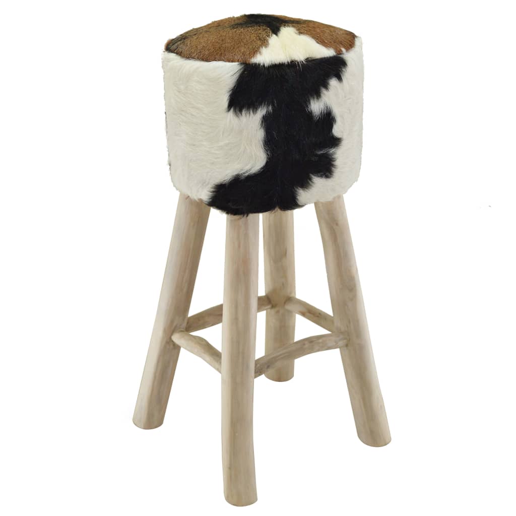 Bar Stool Real Leather And Solid Teak Wood