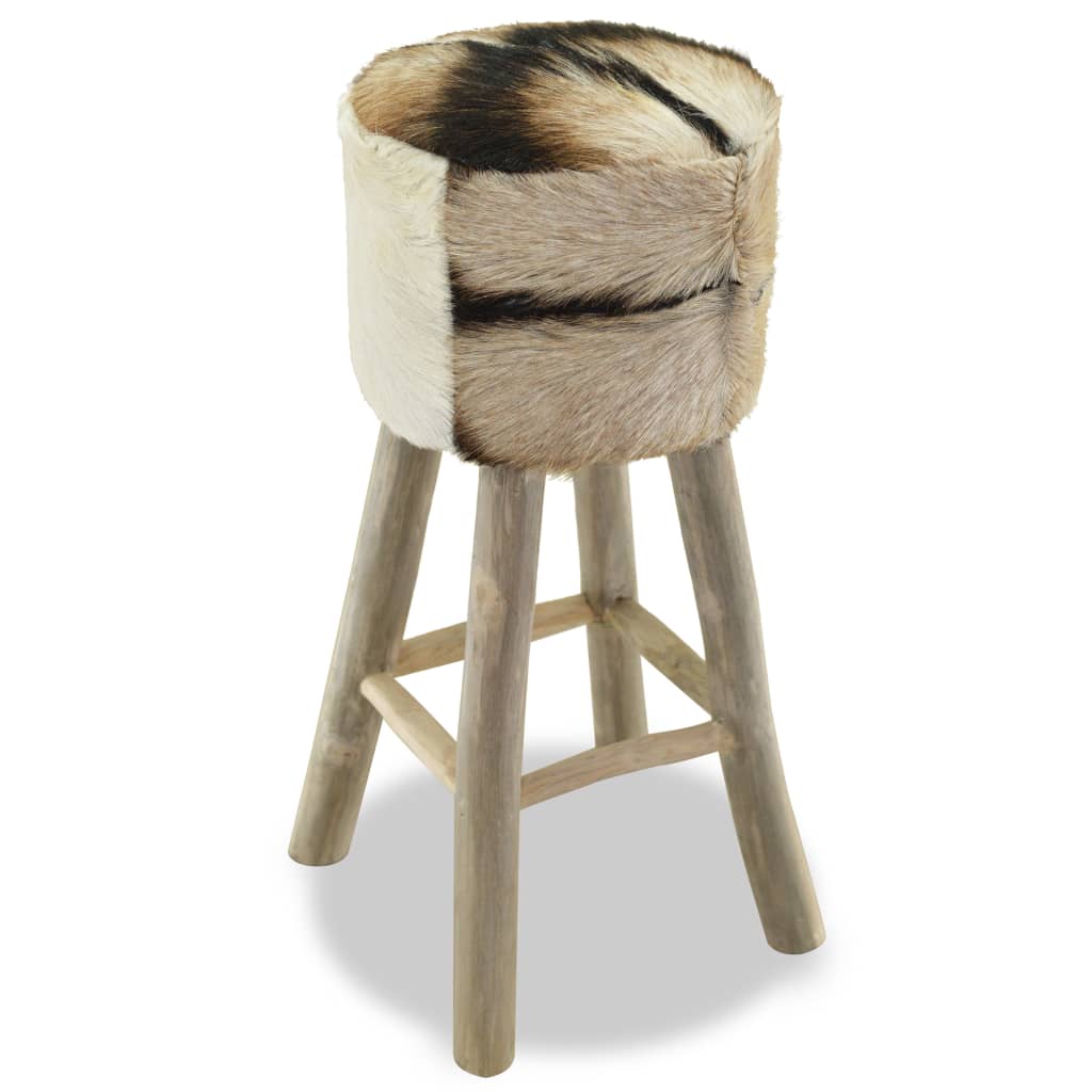 Bar Stool Real Leather And Solid Teak Wood