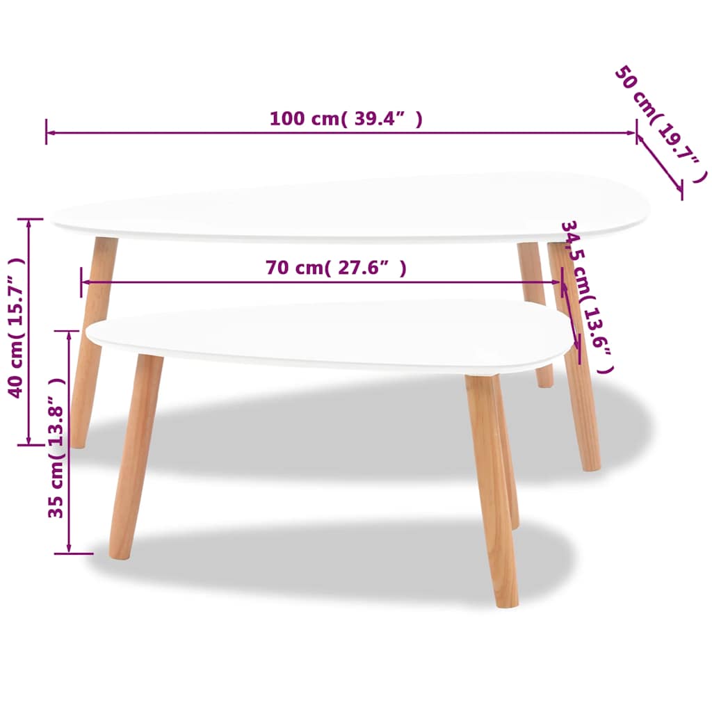 Coffee Table Set 2 Pieces Solid Pinewood