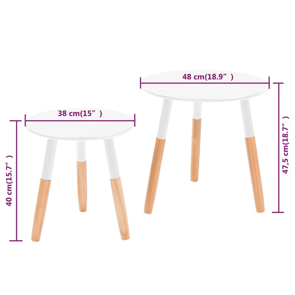 Side Table Set 2 Pieces Solid Pinewood