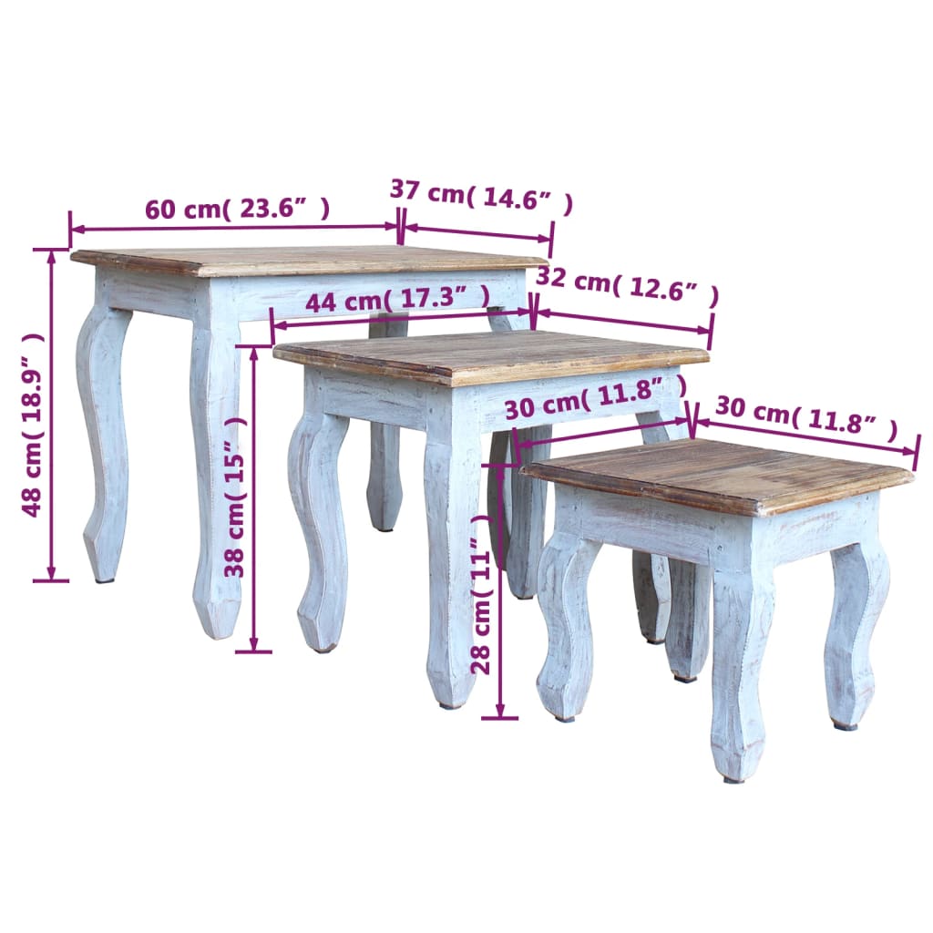 Nesting Table Set 3 Pieces Solid Mahogany Wood