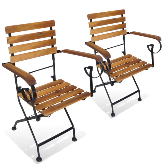 Folding Patio Chairs 2 Pcs Steel And Solid Wood Acacia