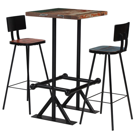 Bar Set 3 Piece Solid Reclaimed Wood Multicolor