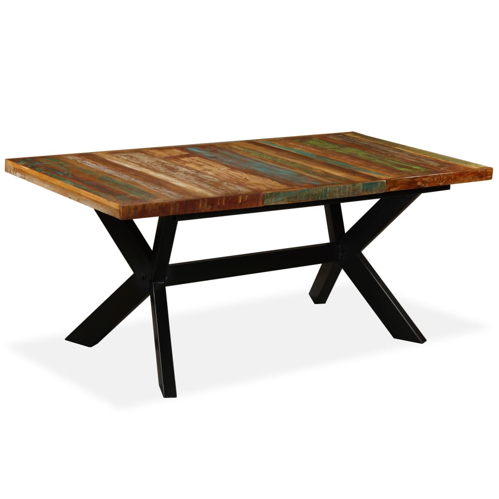 Dining Table Solid Reclaimed Wood And Steel Cross 70.9&quot;