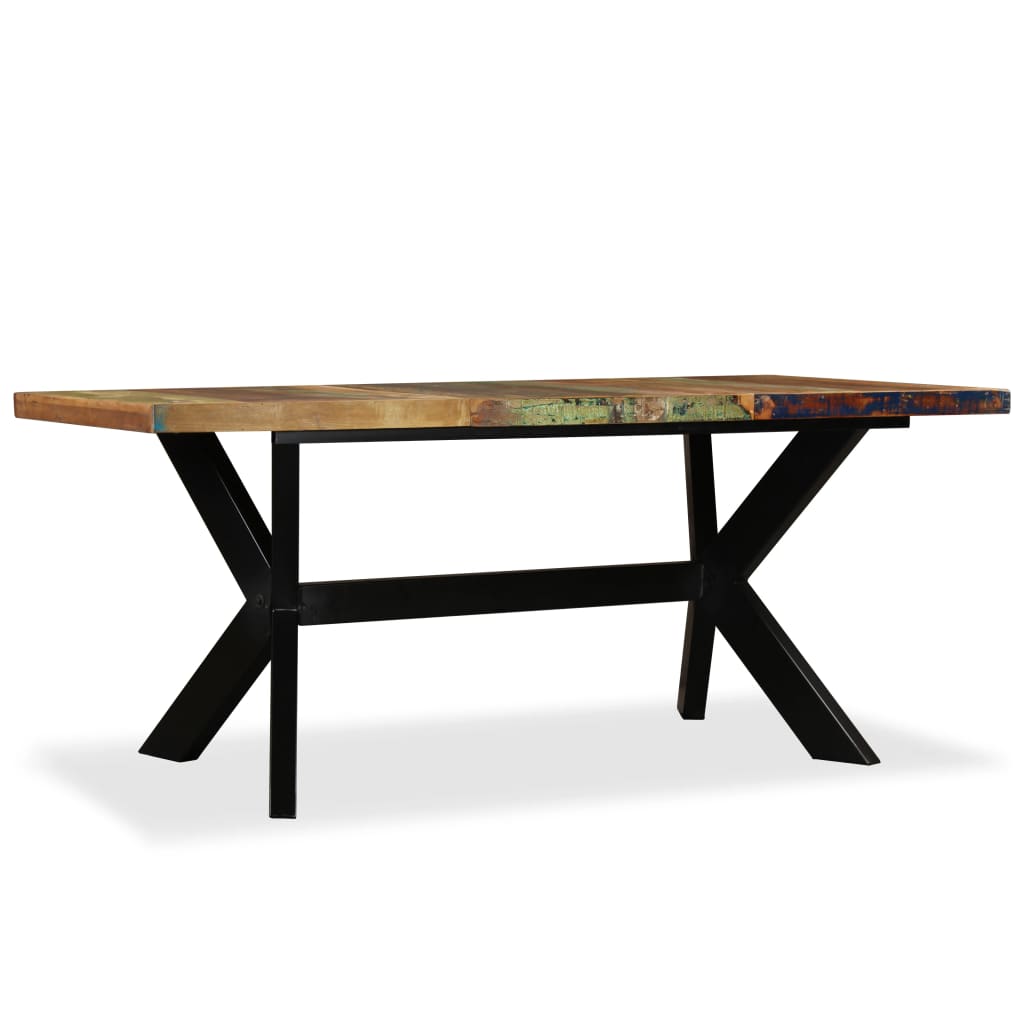 Dining Table Solid Reclaimed Wood And Steel Cross 70.9&quot;