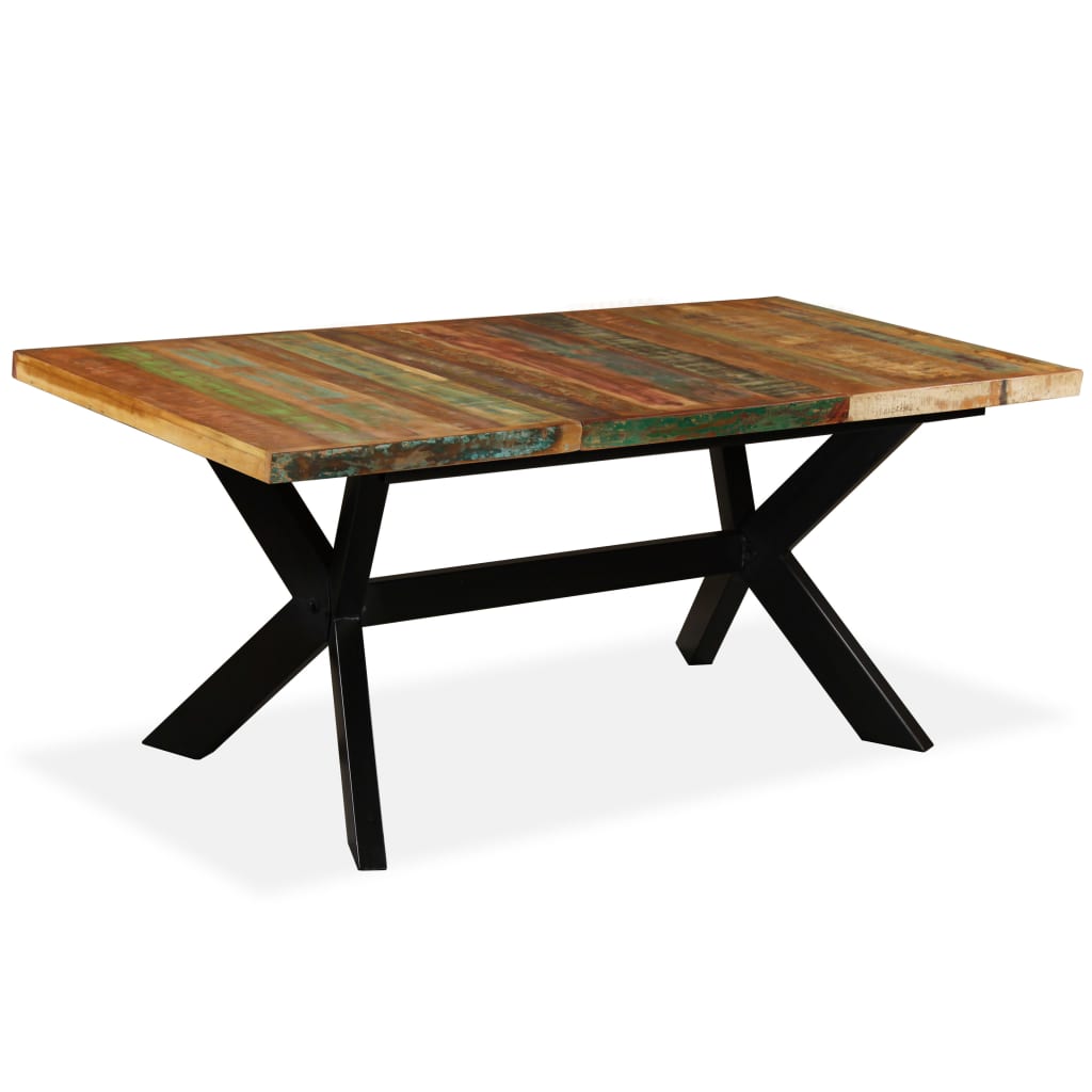 Dining Table Solid Reclaimed Wood And Steel Cross 70.9&quot;