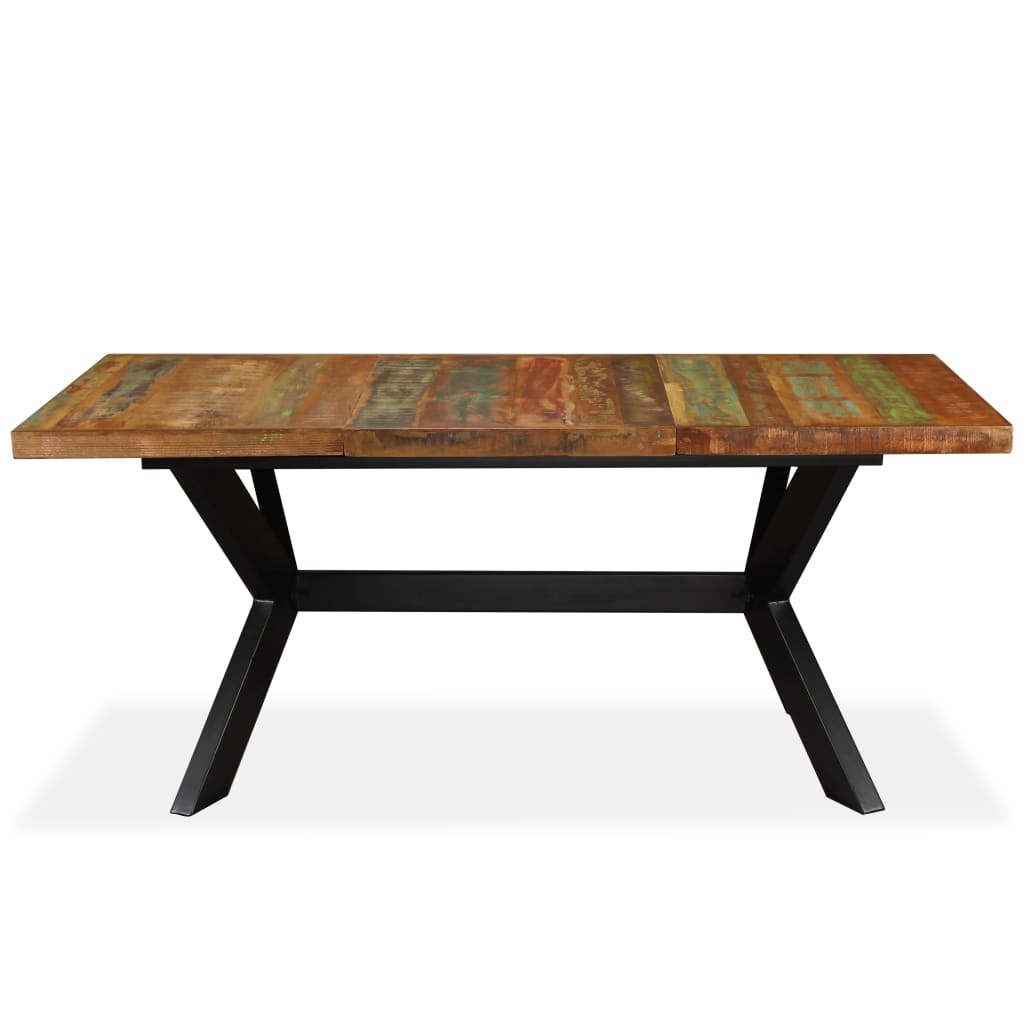 Dining Table Solid Reclaimed Wood And Steel Cross 70.9&quot;