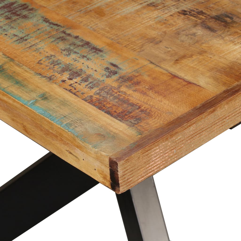 Dining Table Solid Reclaimed Wood And Steel Cross 70.9&quot;