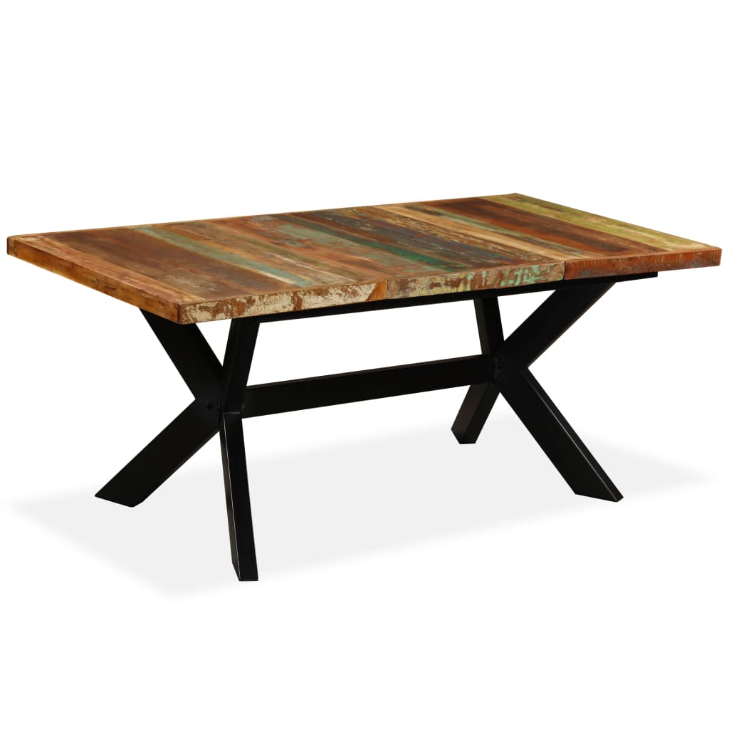 Dining Table Solid Reclaimed Wood And Steel Cross 70.9&quot;