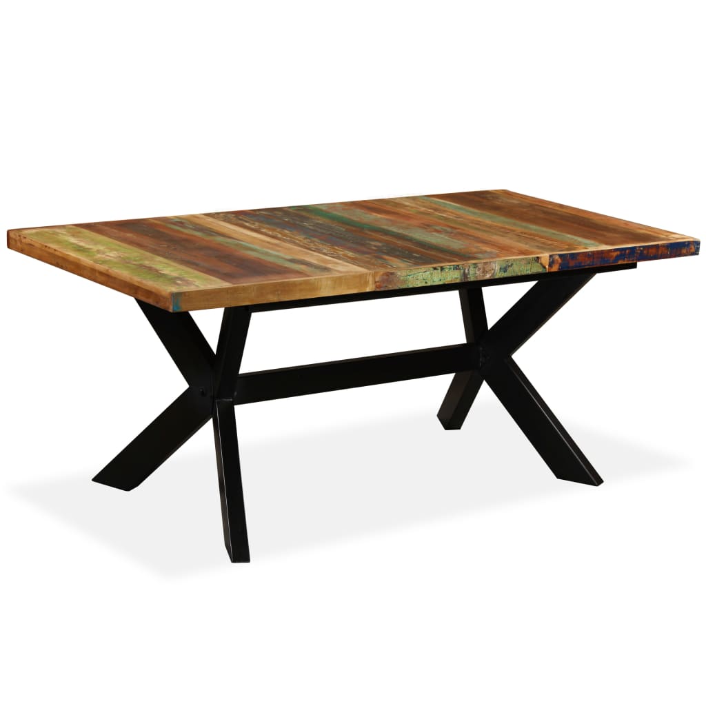 Dining Table Solid Reclaimed Wood And Steel Cross 70.9&quot;