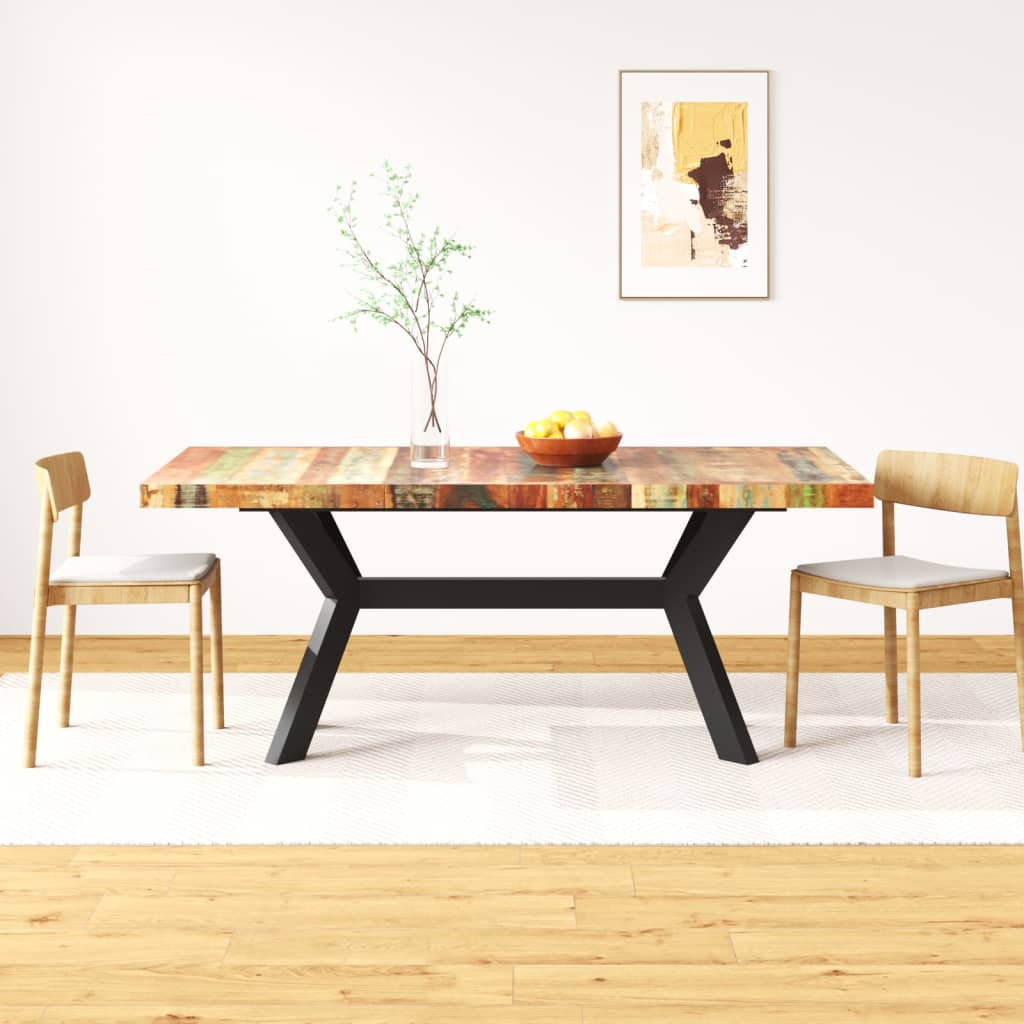 Dining Table Solid Reclaimed Wood And Steel Cross 70.9&quot;