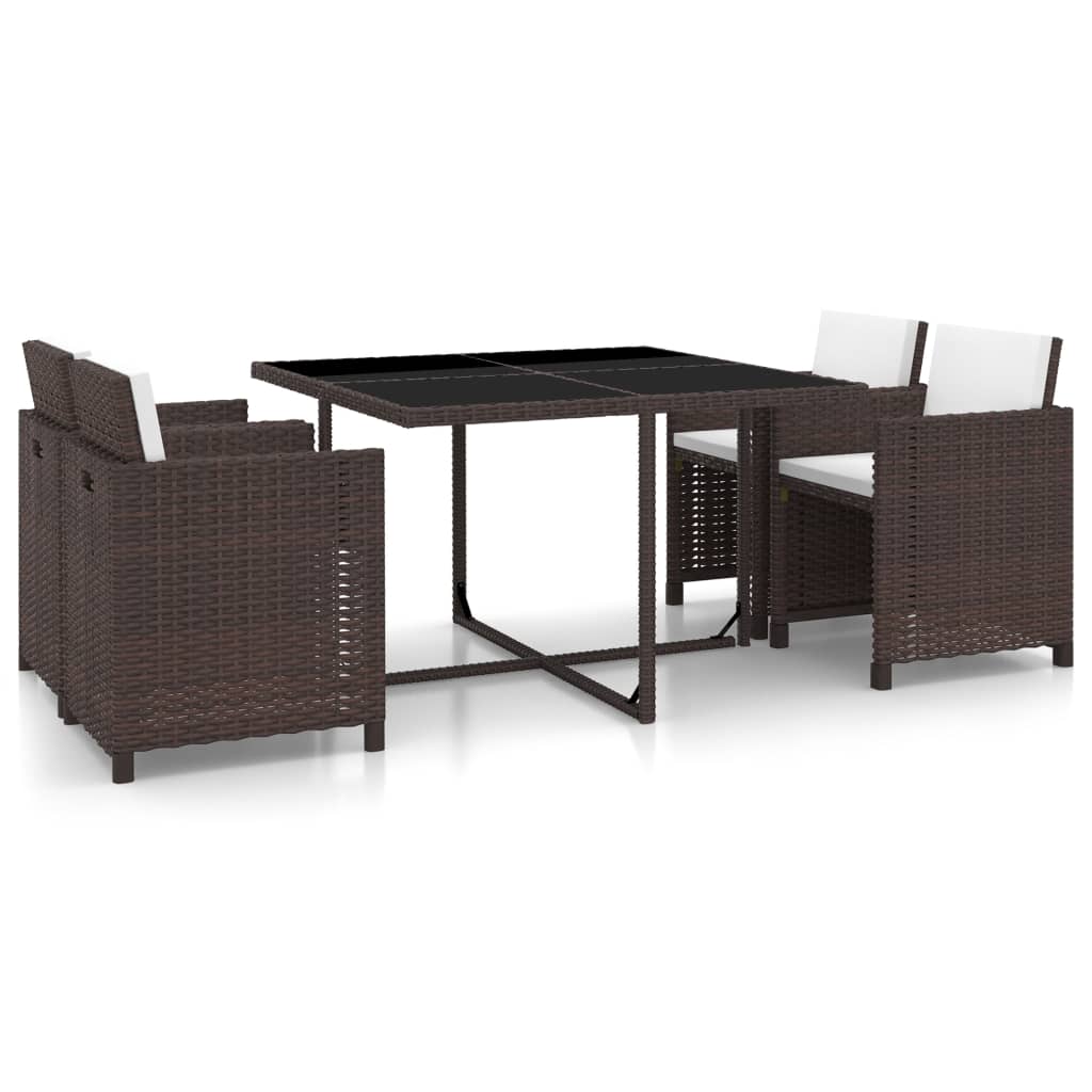 5 Piece Patio Dining Set With Cushions Poly Rattan