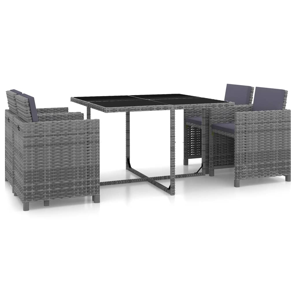 5 Piece Patio Dining Set With Cushions Poly Rattan