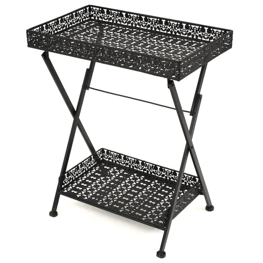 Folding Tea Table Vintage Style Metal 22.8&quot;X13.8&quot;X28.3&quot; Black