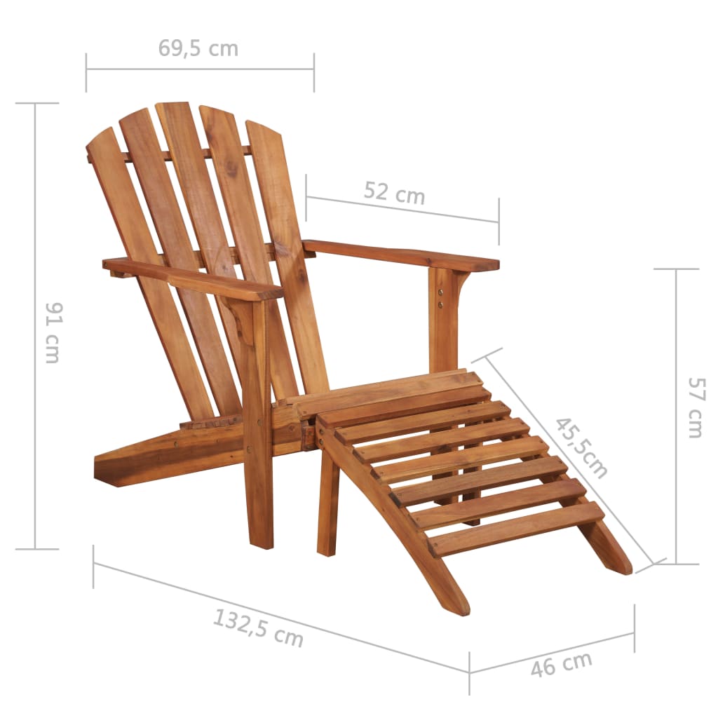 Patio Adirondack Chair With Footrest Solid Acacia Wood