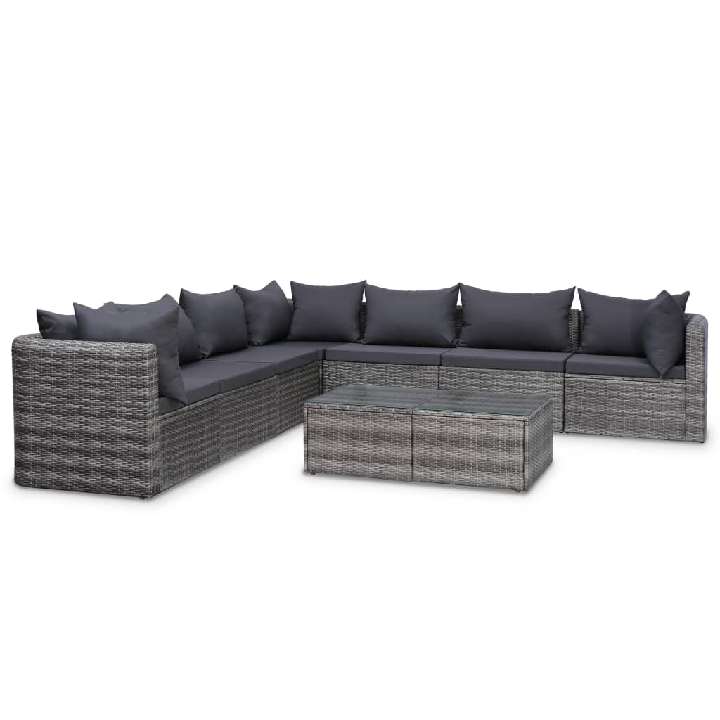 7 Piece Patio Sofa Set With Cushions & Pillows Poly Rattan Gray