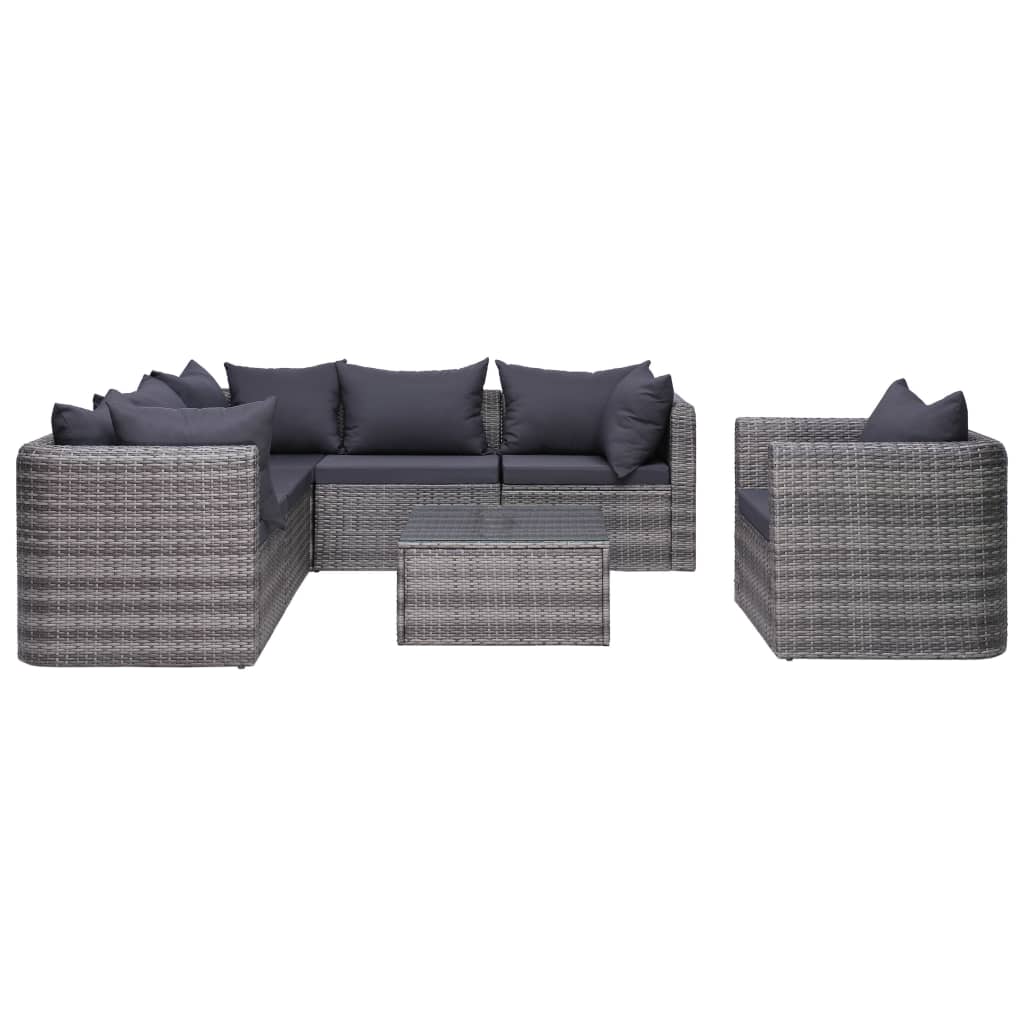 7 Piece Patio Sofa Set With Cushions & Pillows Poly Rattan Gray