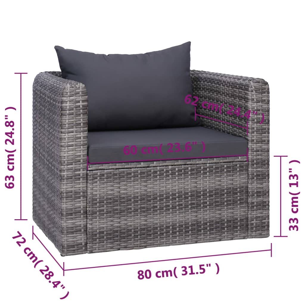 7 Piece Patio Sofa Set With Cushions & Pillows Poly Rattan Gray