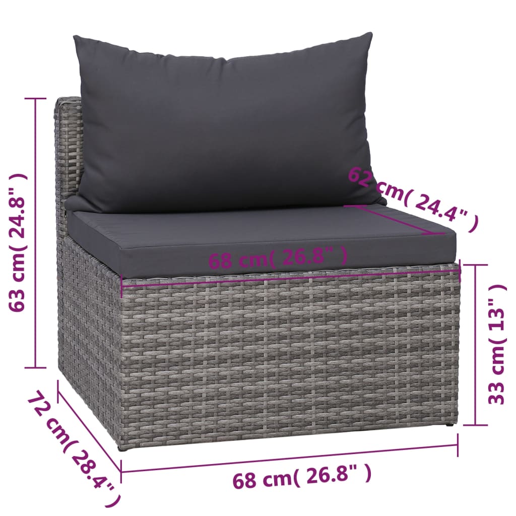 7 Piece Patio Sofa Set With Cushions & Pillows Poly Rattan Gray