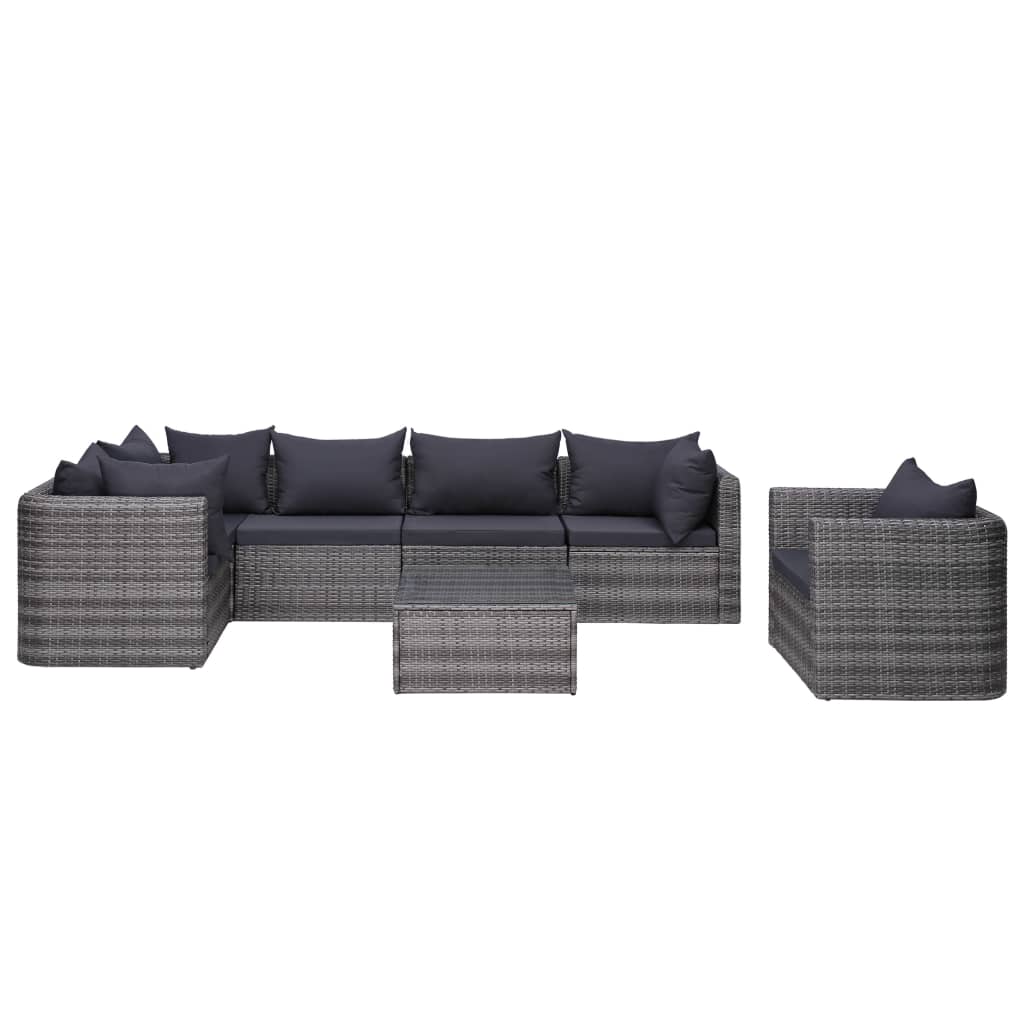 7 Piece Patio Sofa Set With Cushions & Pillows Poly Rattan Gray