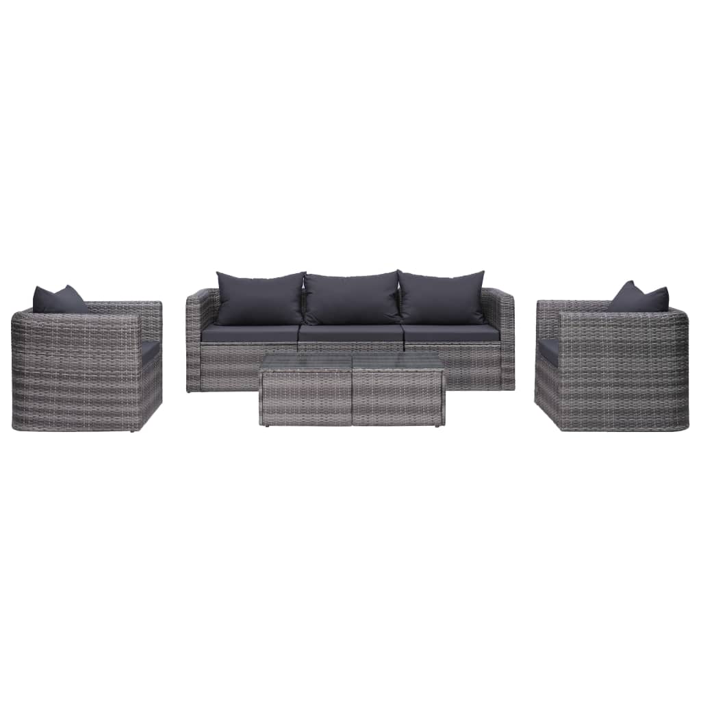 7 Piece Patio Sofa Set With Cushions & Pillows Poly Rattan Gray