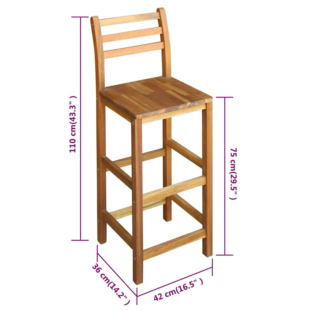 Bar Chairs 2 Pcs Solid Acacia Wood