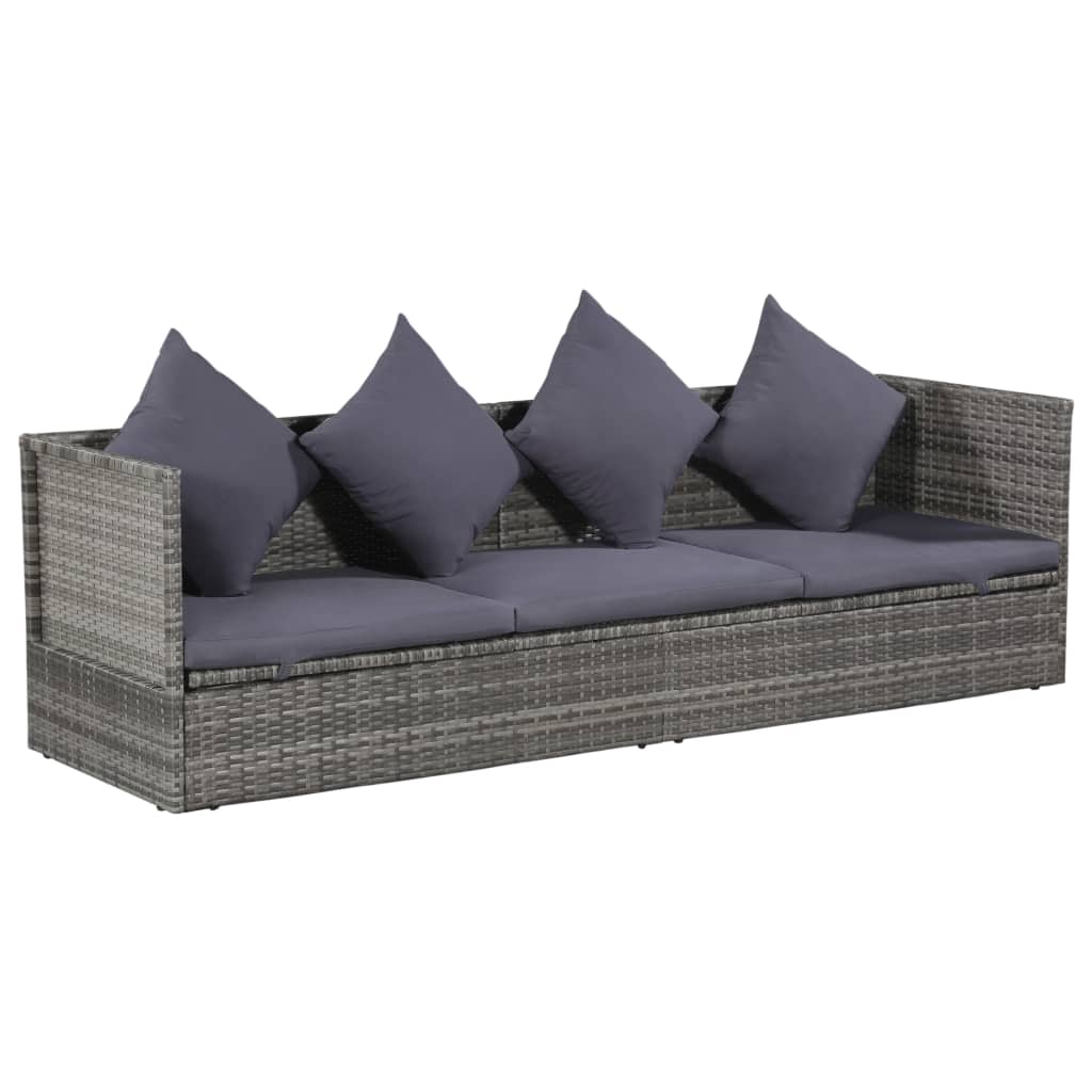 Patio Bed With Cushion & Pillows Poly Rattan