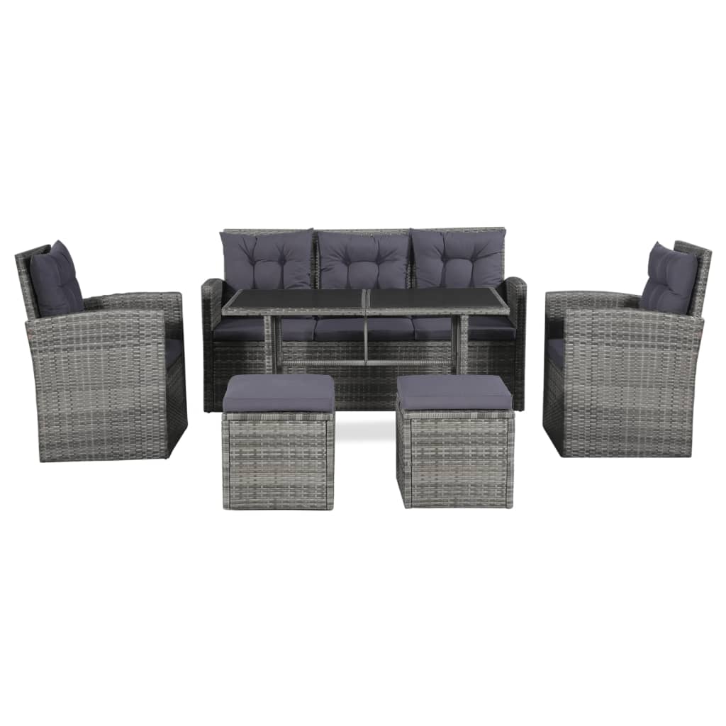 6 Piece Patio Lounge Set With Cushions Poly Rattan