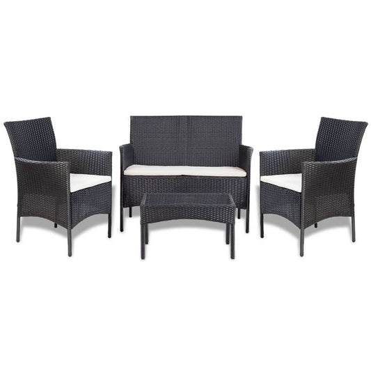 4 Piece Patio Lounge Set With Cushions Poly Rattan Black