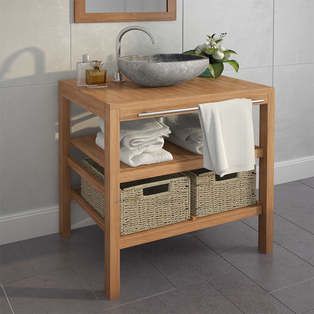 Bathroom Vanity Cabinet With 3 Baskets Solid Wood Teak