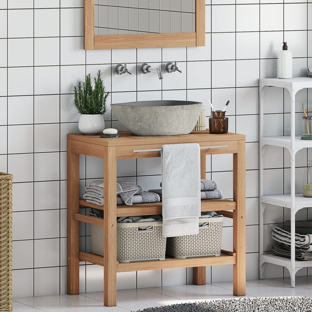 Bathroom Vanity Cabinet Solid Teak With Riverstone Sink