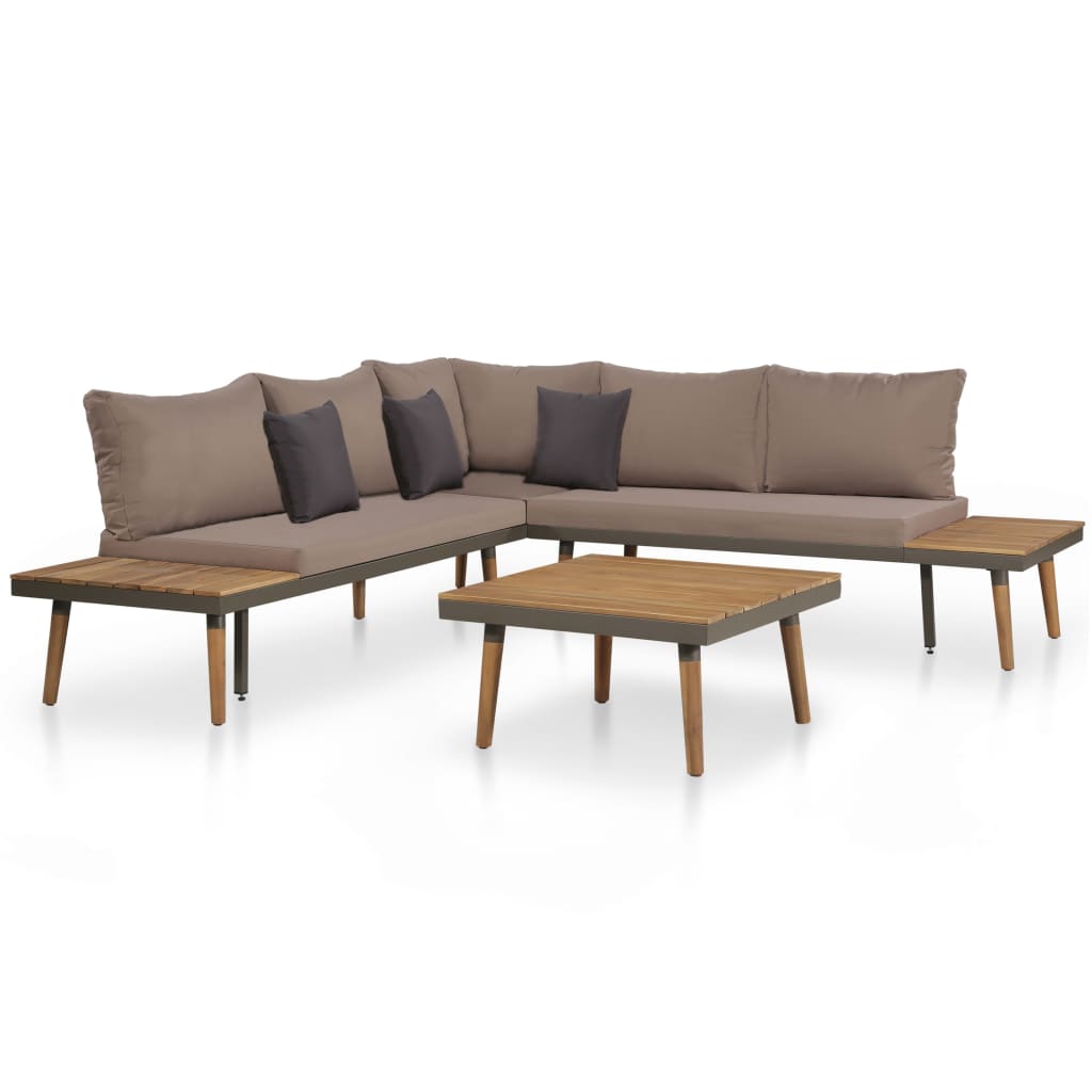 4 Piece Patio Lounge Set With Cushions Solid Acacia Wood Brown