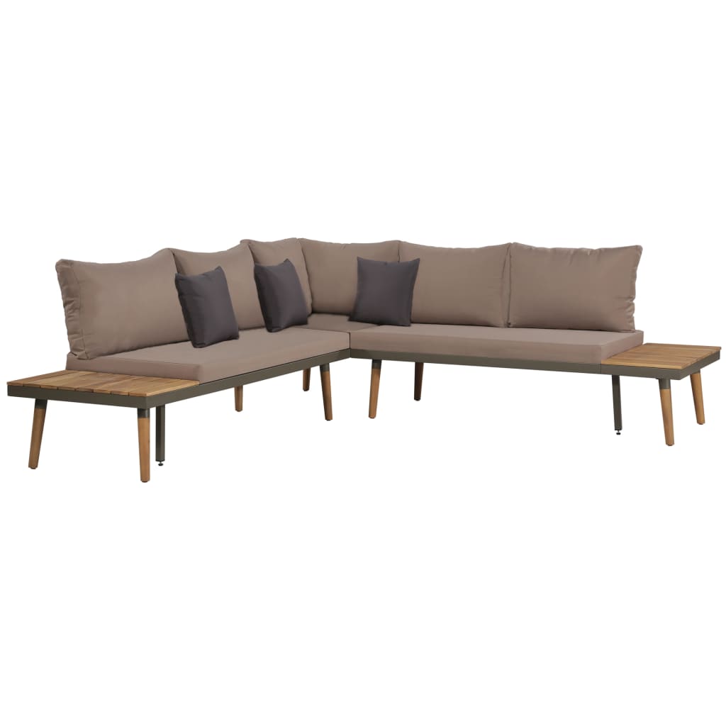 4 Piece Patio Lounge Set With Cushions Solid Acacia Wood Brown